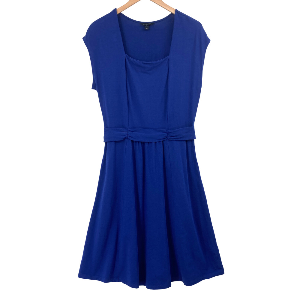 Lands' End Womens L 14-16 Blue Fit Flare Dress Sleeveless Stretch Career